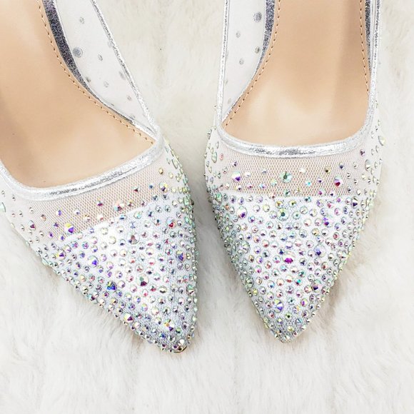 Krayzie Silver Mesh Jeweled High Heel Pumps - Picture 8 of 12